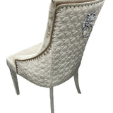 Belle Champagne Mink Velvet Fabric Lion Knocker Quilted Back Dining Chair - Belmont Interiors