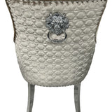 Belle Champagne Mink Velvet Fabric Lion Knocker Quilted Back Dining Chair - Belmont Interiors