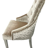 Belle Champagne Mink Velvet Fabric Lion Knocker Quilted Back Dining Chair - Belmont Interiors