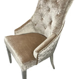 Belle Champagne Mink Velvet Fabric Lion Knocker Quilted Back Dining Chair - Belmont Interiors