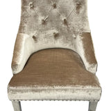 Belle Champagne Mink Velvet Fabric Lion Knocker Quilted Back Dining Chair - Belmont Interiors