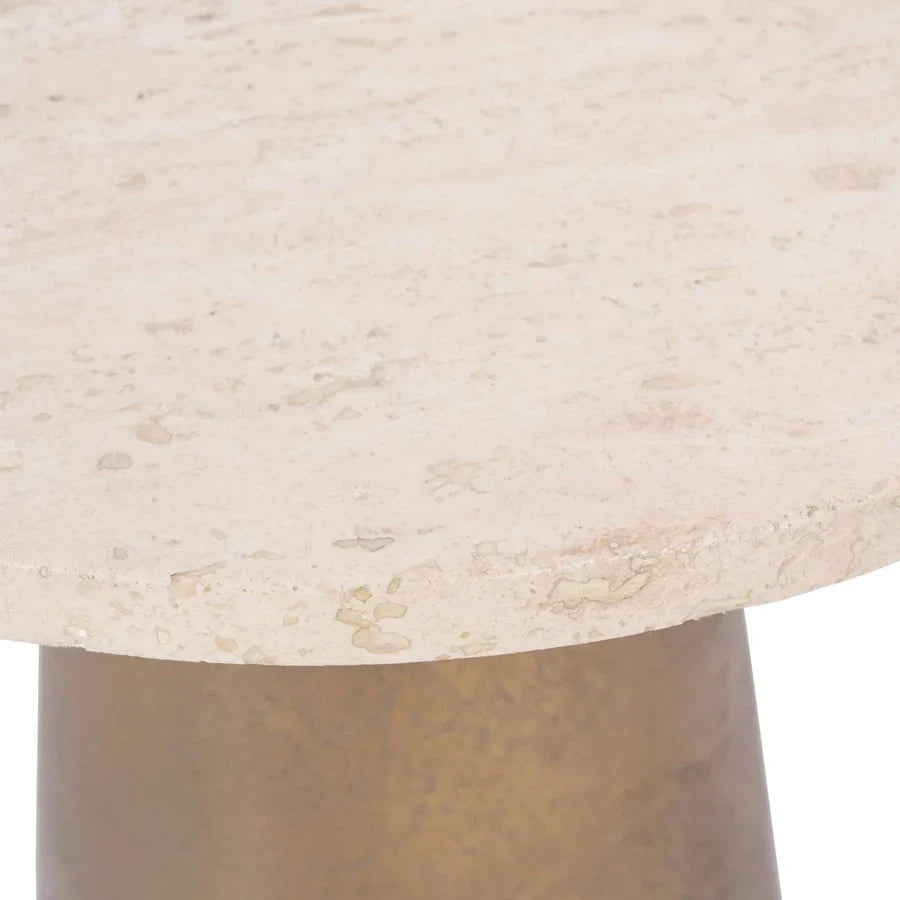 Libra Interiors Clifton II Side Table in Antique Brass and Travertine [Pre-order (27/12)] - Belmont Interiors