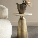 Libra Interiors Clifton II Side Table in Antique Brass and Travertine [Pre-order (27/12)] - Belmont Interiors