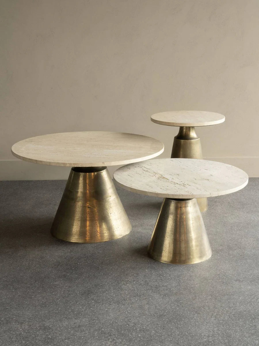 Libra Interiors Clifton II Side Table in Antique Brass and Travertine [Pre-order (27/12)] - Belmont Interiors