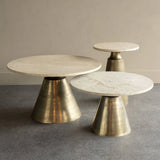 Libra Interiors Clifton II Side Table in Antique Brass and Travertine [Pre-order (27/12)] - Belmont Interiors