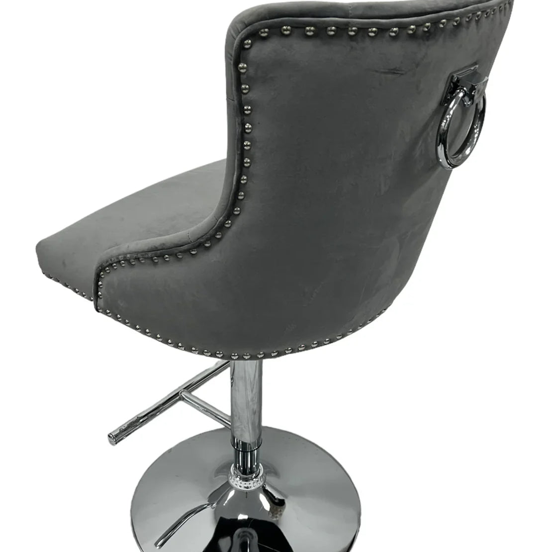 Knightsbridge Dark Grey French Velvet Ring Knocker Back Bar Stool - Belmont Interiors