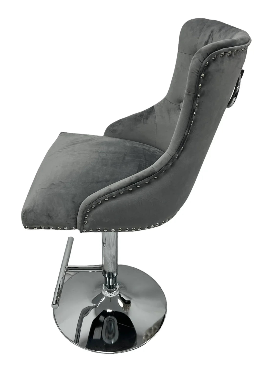 Knightsbridge Dark Grey French Velvet Ring Knocker Back Bar Stool - Belmont Interiors