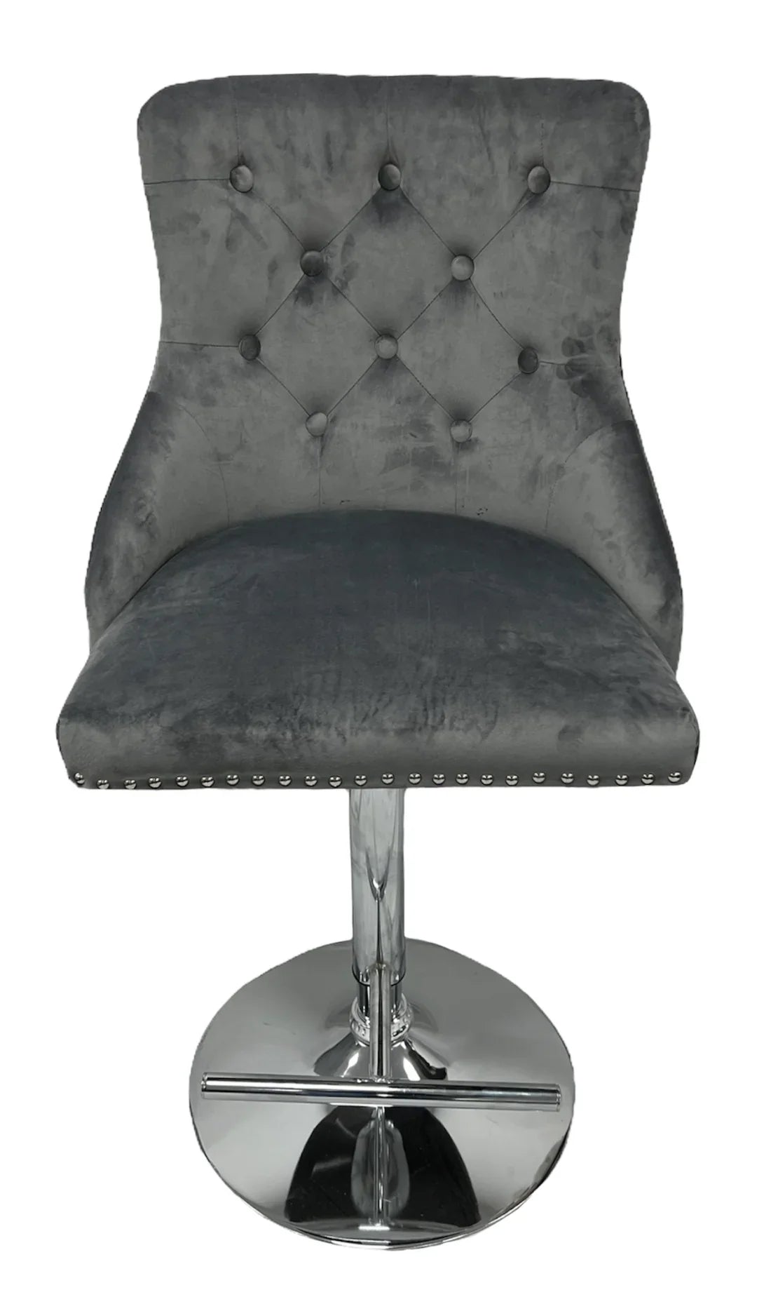 Knightsbridge Dark Grey French Velvet Ring Knocker Back Bar Stool - Belmont Interiors