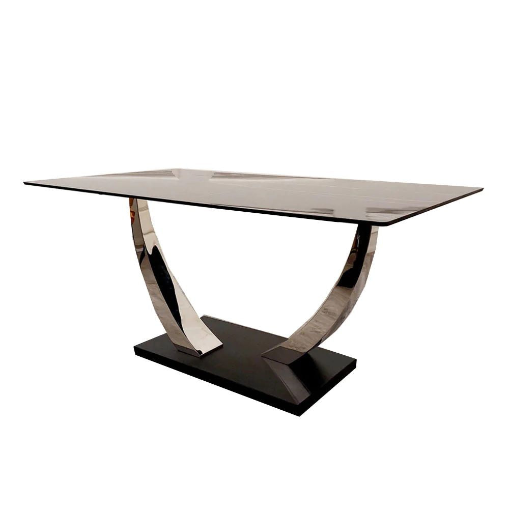 Venus 160cm Chrome Dining Table with Black Sintered Stone Top - Belmont Interiors