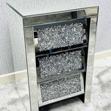 Diamond Crush Mirrored Angled 3 Drawer Bedside Cabinet - Belmont Interiors