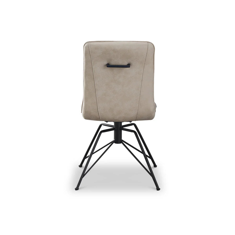 Candice Swivel Dining Chair in Taupe Faux Suede with Black Powdercoated Black Legs - Belmont Interiors