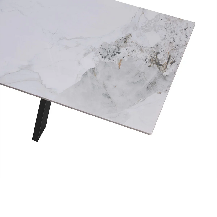 Nova 160cm White Ceramic Marble Dining Table - Belmont Interiors