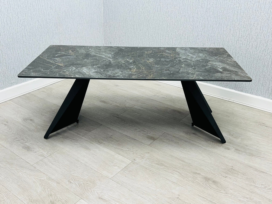 Chicago Dark Grey Ceramic Coffee Table with Intricate Grey and Gold Veining - Belmont Interiors