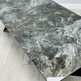 Chicago Dark Grey Ceramic Coffee Table with Intricate Grey and Gold Veining - Belmont Interiors