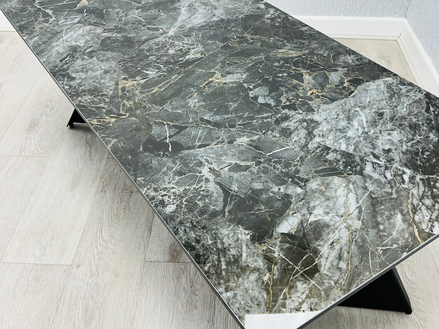 Chicago Dark Grey Ceramic Coffee Table with Intricate Grey and Gold Veining - Belmont Interiors