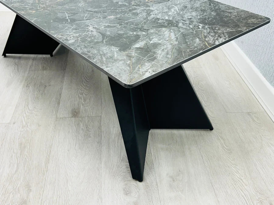 Chicago Dark Grey Ceramic Coffee Table with Intricate Grey and Gold Veining - Belmont Interiors