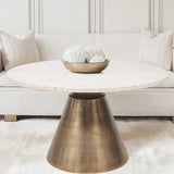 Libra Interiors Clifton II Coffee Table in Antique Brass and Travertine – Small