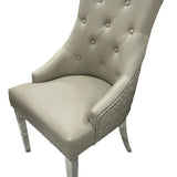 Verona PU Light Grey Chair (Lion Knocker/Chrome Legs)