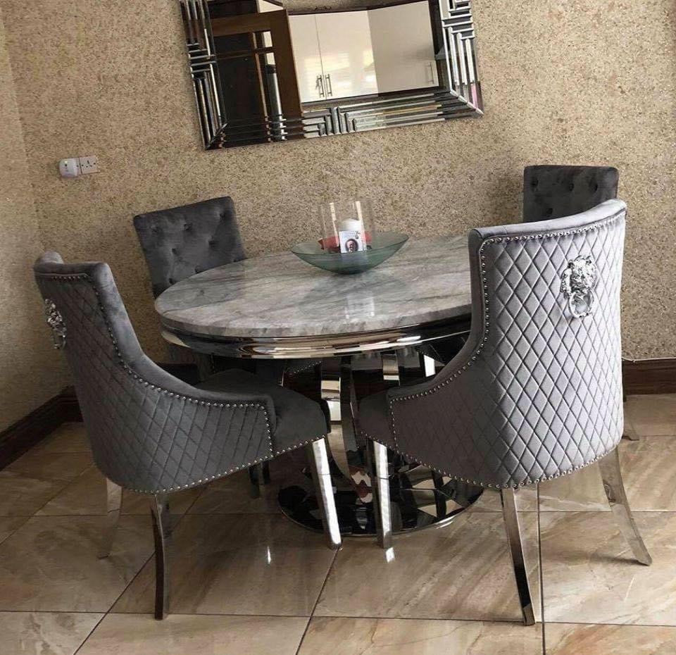 Chelsea 130cm Marble & Chrome Round Dining Table - 5 Colours - Belmont Interiors