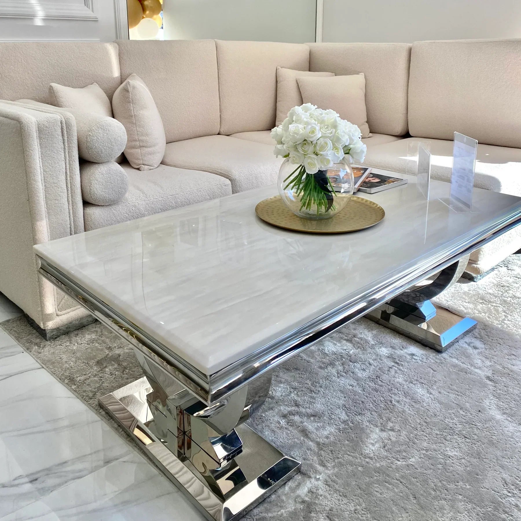 Arianna Chrome 120cm Marble Coffee Table - 6 Colors