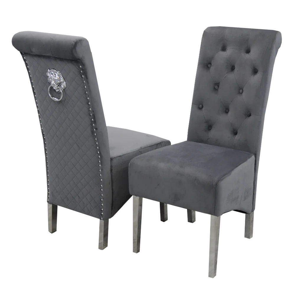 Emma-Lucy Scroll Velvet Lion Knocker Dinning Chair-Kitchen & Dining Room Chairs-ASR-Belmont Interiors