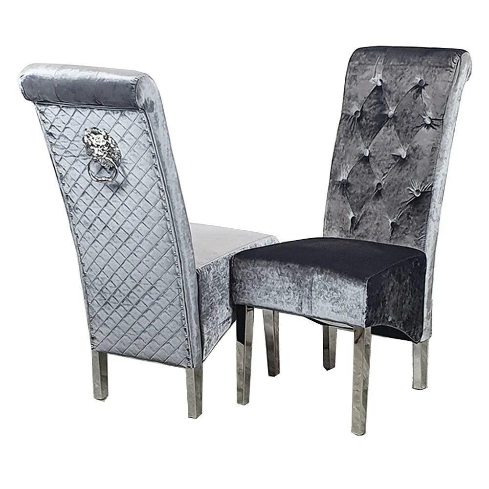 Emma-Lucy Scroll Velvet Lion Knocker Dinning Chair-Kitchen & Dining Room Chairs-ASR-Belmont Interiors