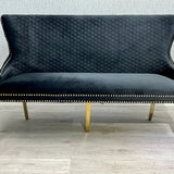 Valentino Gold Lion Knocker Quilted Tufted Black Plush Velvet 160cm Dining Bench - Belmont Interiors