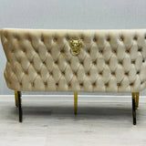 Valentino Gold Lion Knocker Quilted Tufted Cream Plush Velvet 160cm Dining Bench - Belmont Interiors