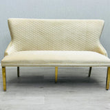 Valentino Gold Lion Knocker Quilted Tufted Cream Plush Velvet 160cm Dining Bench - Belmont Interiors