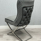 Rome Grey French Velvet Button Back Dining Chair With Chrome Legs