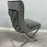 Rome Grey French Velvet Button Back Dining Chair With Chrome Legs