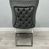 Rome Grey French Velvet Button Back Dining Chair With Chrome Legs