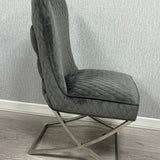 Rome Grey French Velvet Button Back Dining Chair With Chrome Legs