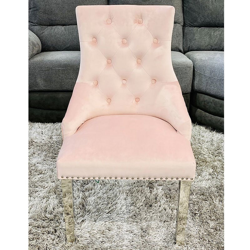 Majestic Lion Knocker Quilted Tufted Plush Velvet Dining Chair Chrome Legs - 10 Colours-Kitchen & Dining Room Chairs-ASR-Belmont Interiors