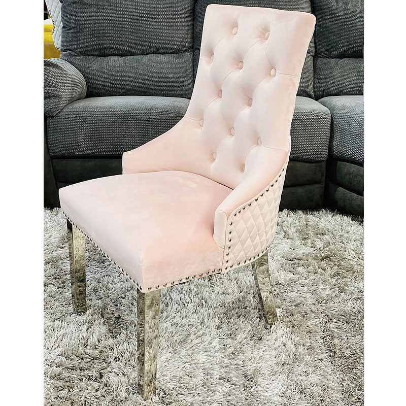 Majestic Lion Knocker Quilted Tufted Plush Velvet Dining Chair Chrome Legs - 10 Colours-Kitchen & Dining Room Chairs-ASR-Belmont Interiors