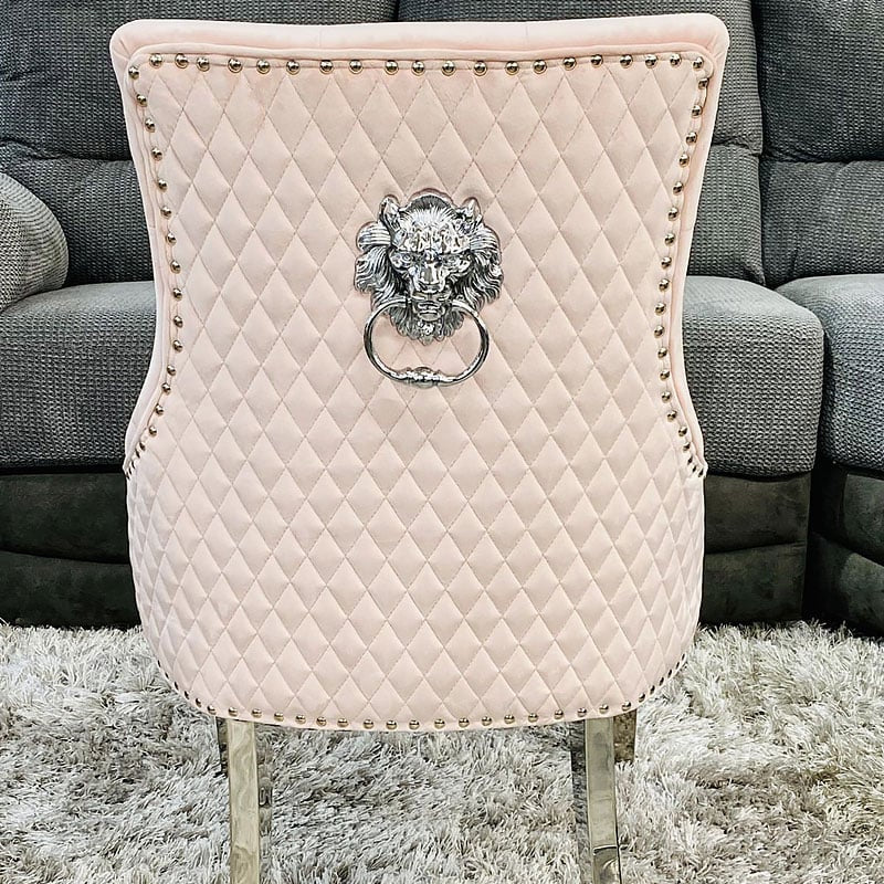 Majestic Lion Knocker Quilted Tufted Plush Velvet Dining Chair Chrome Legs - 10 Colours-Kitchen & Dining Room Chairs-ASR-Belmont Interiors