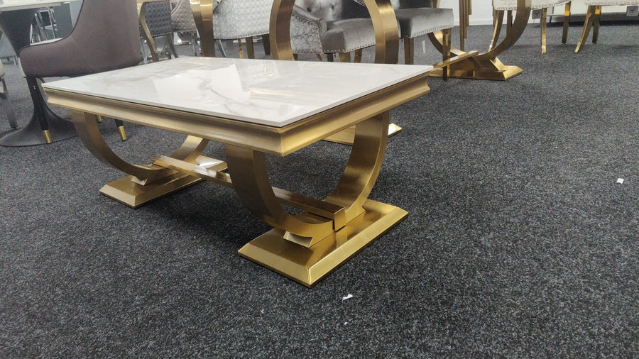 Arianna Gold 120cm Ceramic / Marble Coffee Table - Belmont Interiors