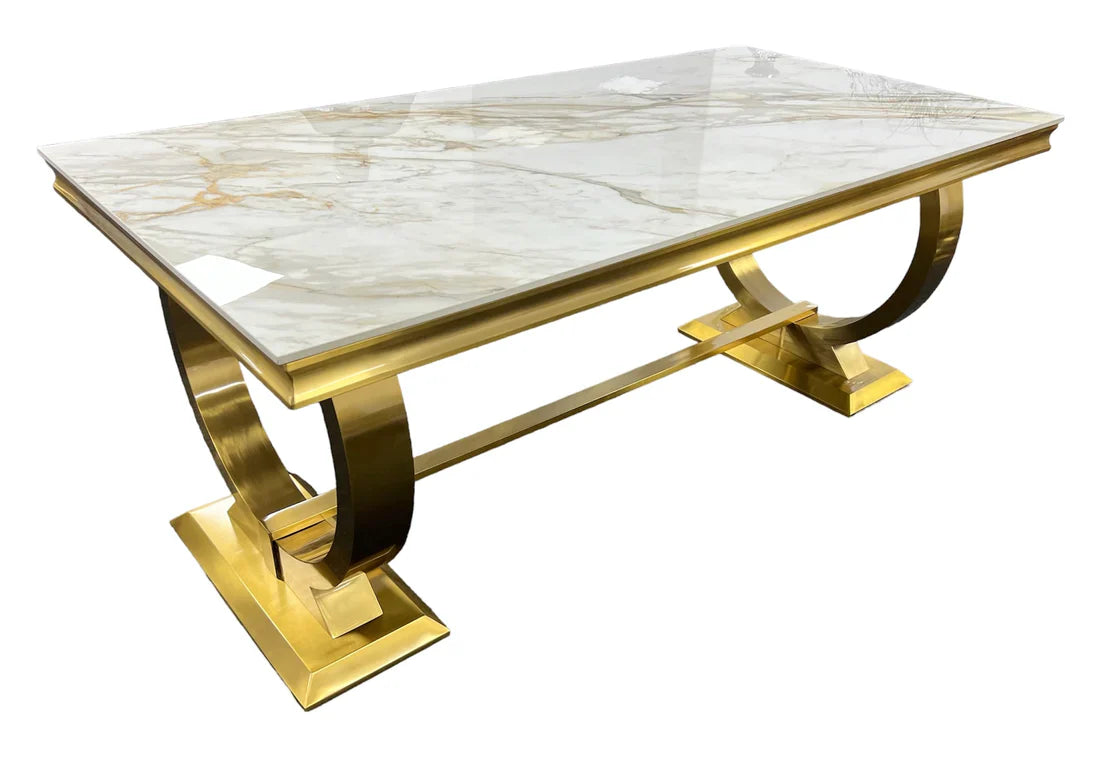 Arianna Gold 120cm Ceramic / Marble Coffee Table - Belmont Interiors