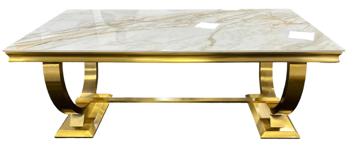 Arianna Gold 120cm Ceramic / Marble Coffee Table - Belmont Interiors