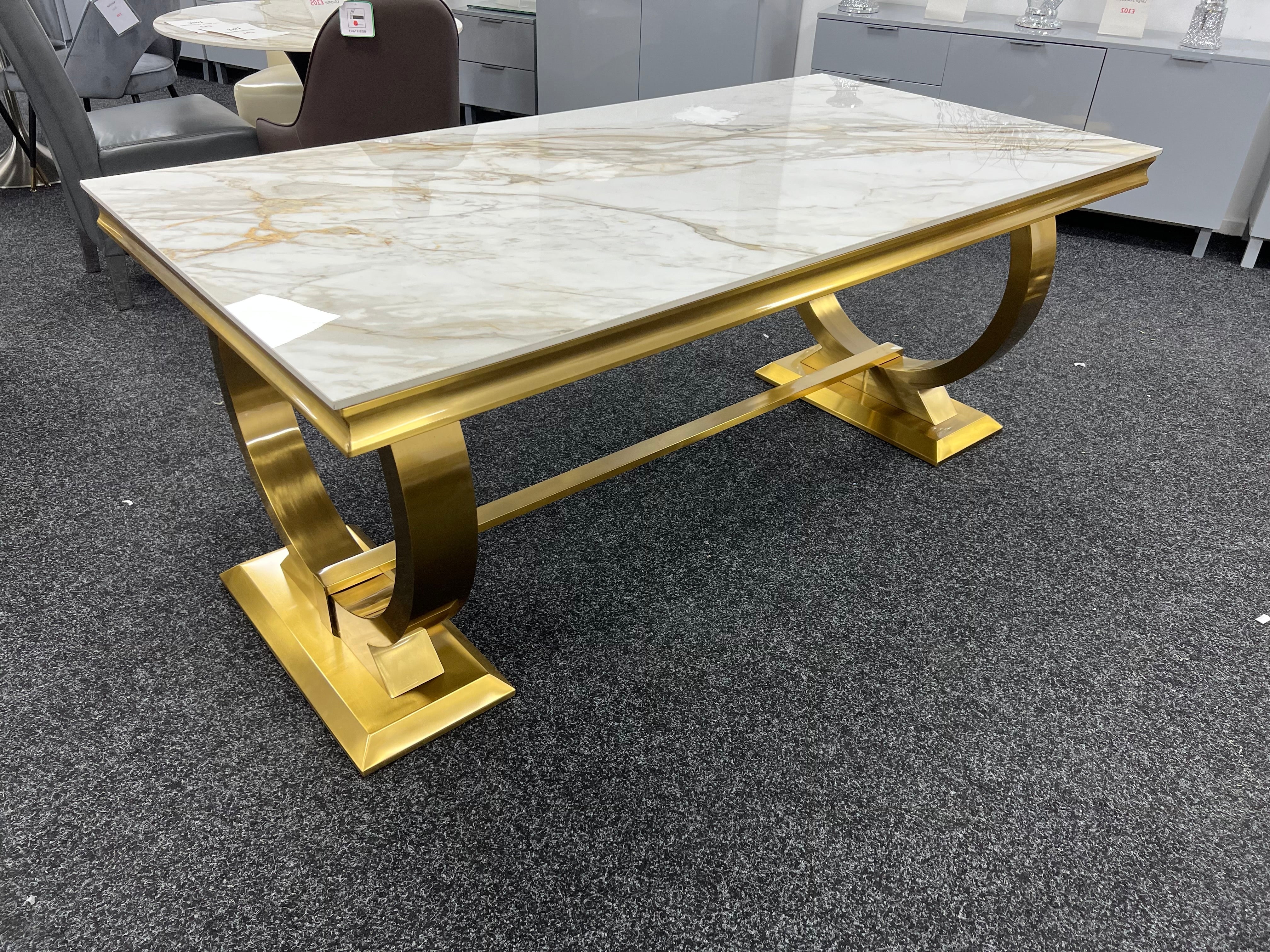 Arianna Gold 180cm Marble Dining Table - Belmont Interiors