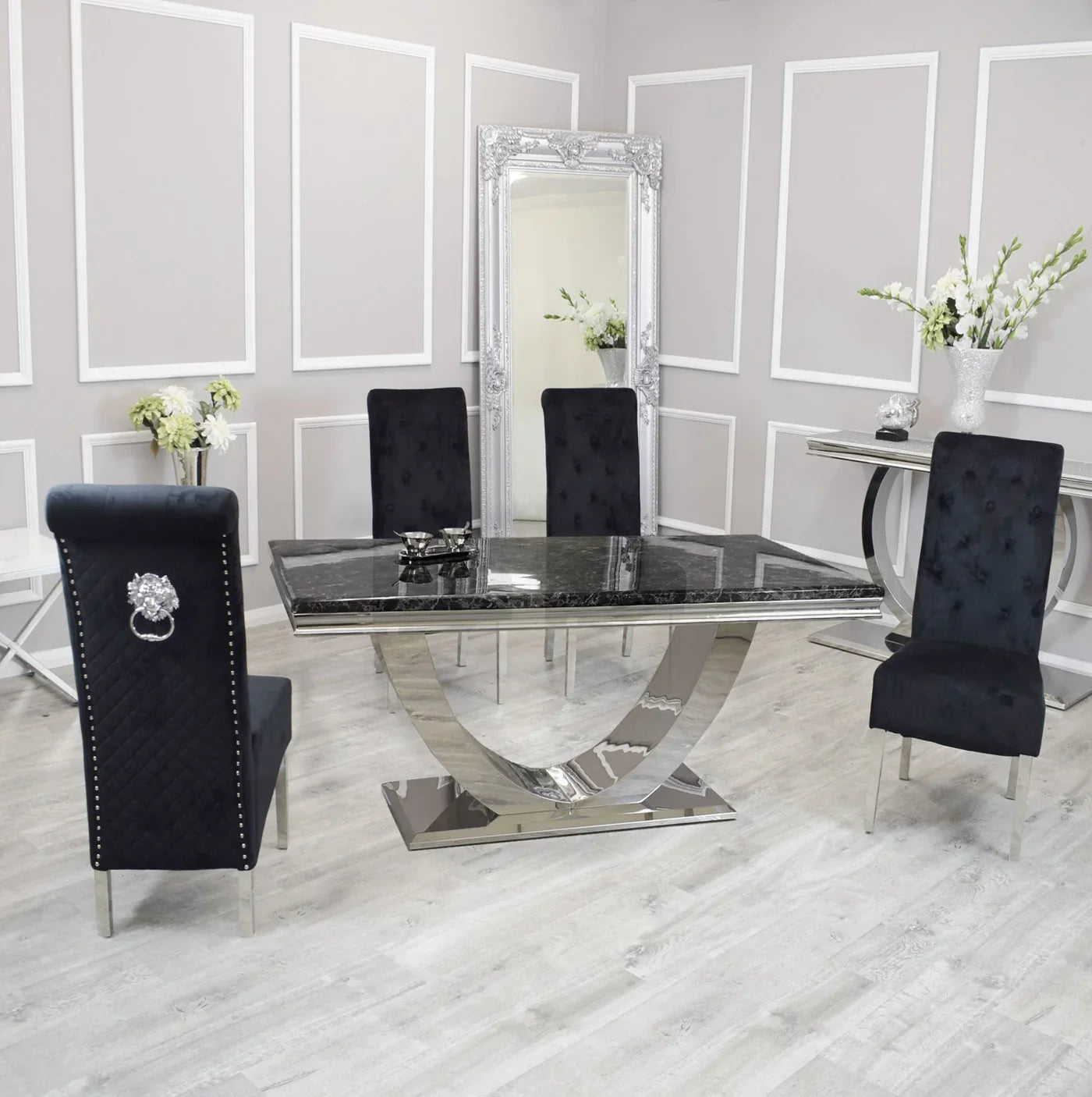 Arial 150cm Marble & Chrome Dining Table - 3 Colours - Belmont Interiors