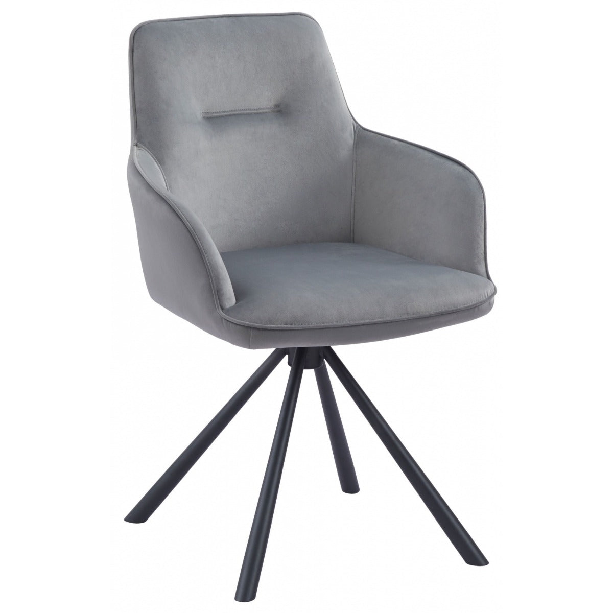 Amalia Light Grey French Velvet Swivel Dining Arm Chair With Matt Black Steel Spider Legs - Belmont Interiors