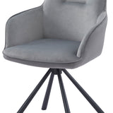 Amalia Light Grey French Velvet Swivel Dining Arm Chair With Matt Black Steel Spider Legs - Belmont Interiors