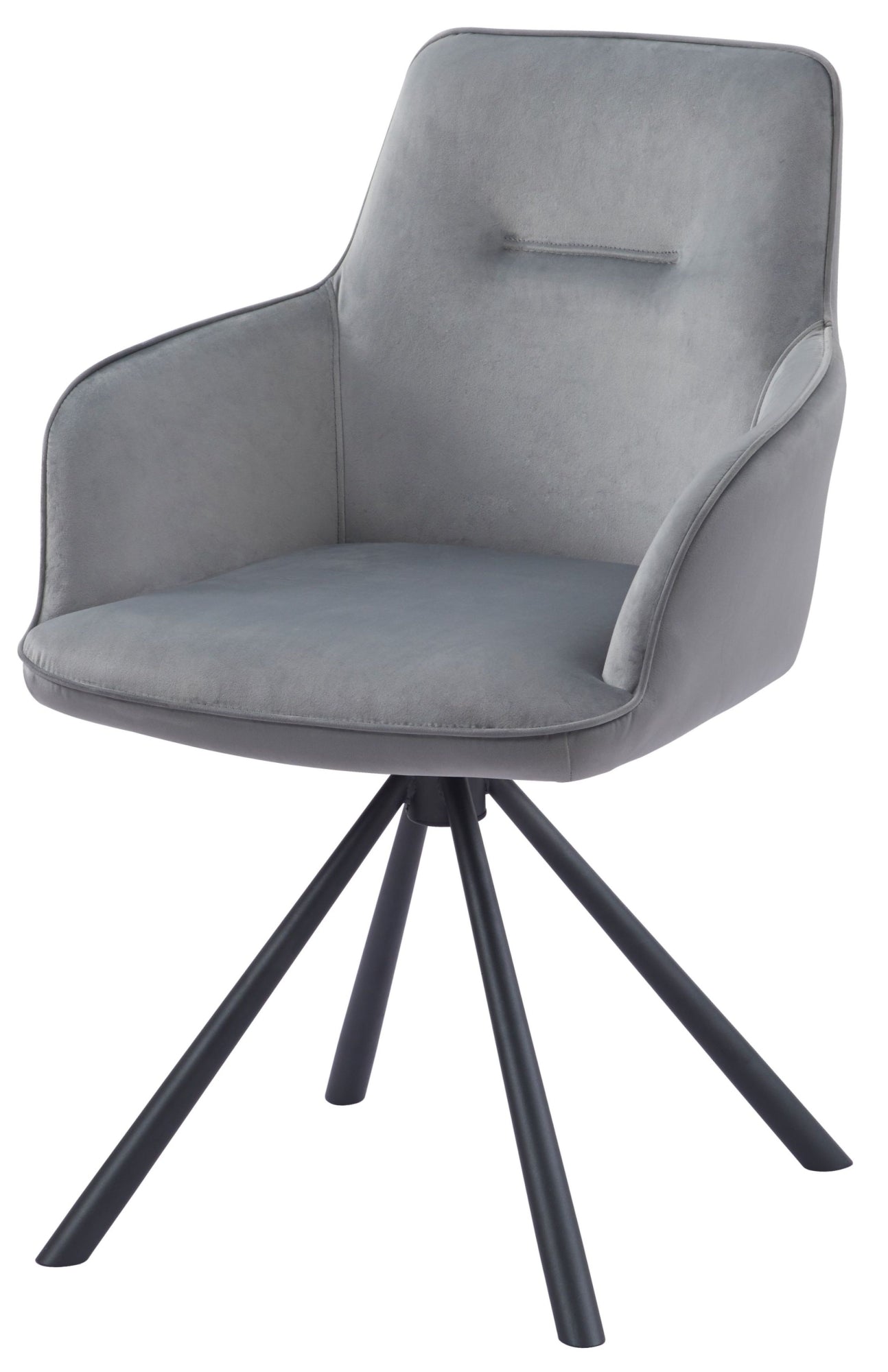 Amalia Light Grey French Velvet Swivel Dining Arm Chair With Matt Black Steel Spider Legs - Belmont Interiors