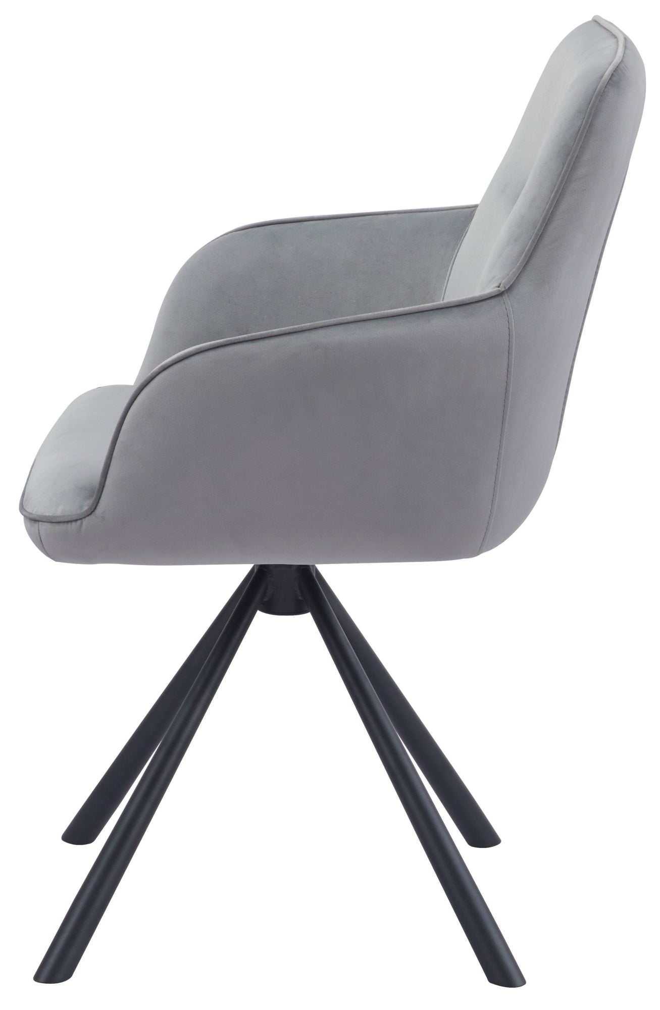 Amalia Light Grey French Velvet Swivel Dining Arm Chair With Matt Black Steel Spider Legs - Belmont Interiors