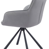 Amalia Light Grey French Velvet Swivel Dining Arm Chair With Matt Black Steel Spider Legs - Belmont Interiors