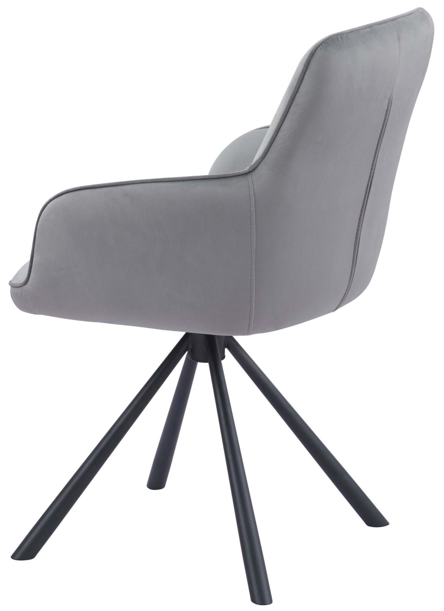 Amalia Light Grey French Velvet Swivel Dining Arm Chair With Matt Black Steel Spider Legs - Belmont Interiors