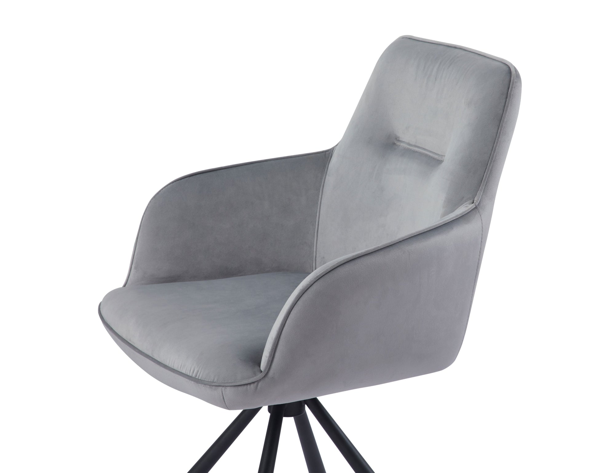 Amalia Light Grey French Velvet Swivel Dining Arm Chair With Matt Black Steel Spider Legs - Belmont Interiors