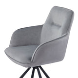 Amalia Light Grey French Velvet Swivel Dining Arm Chair With Matt Black Steel Spider Legs - Belmont Interiors