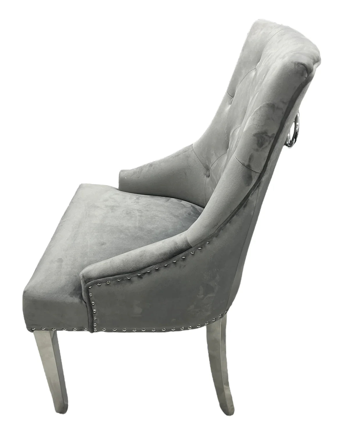 Belvedere Dark Grey Chair (Ring Knocker/Chrome Legs) - Belmont Interiors